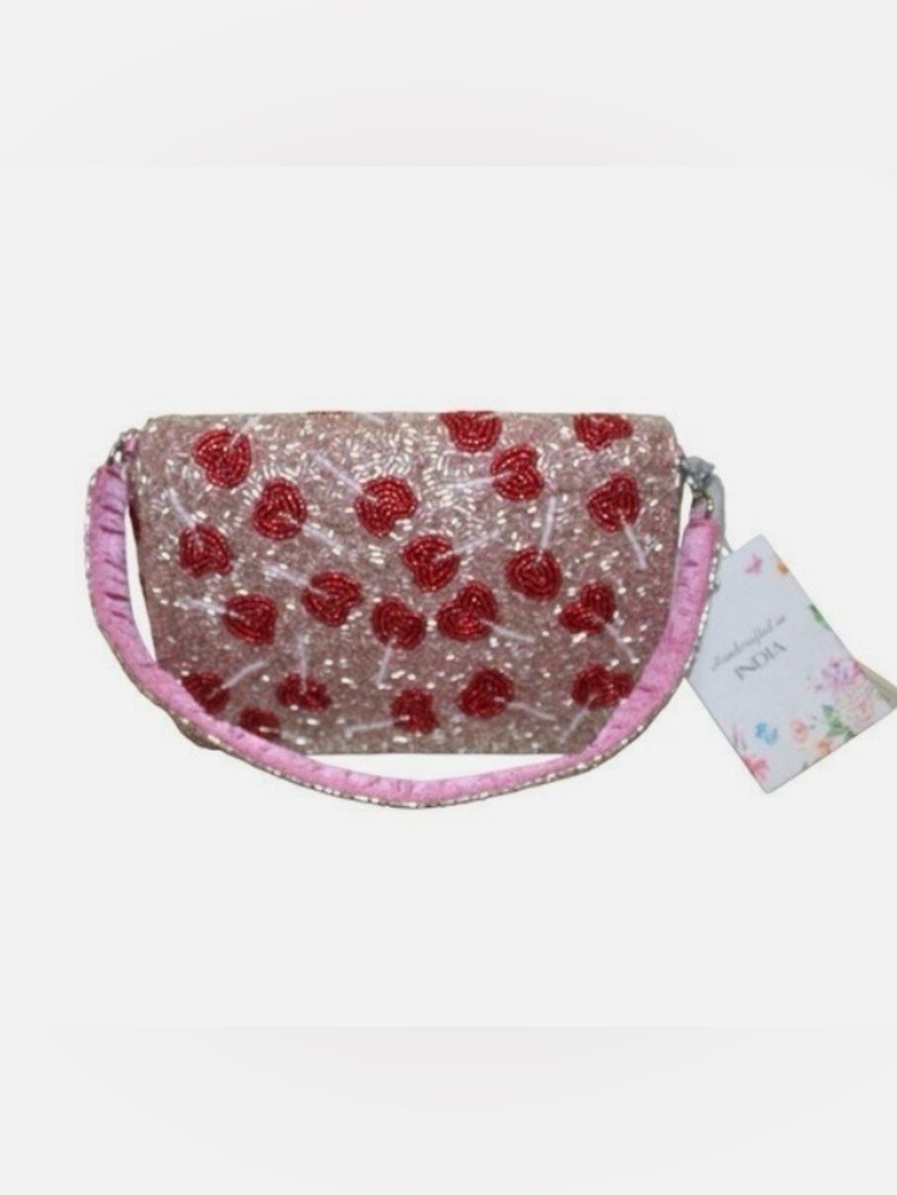 Sparkle Heart Beaded Crossbody Bag - Pink
